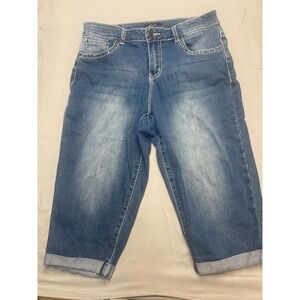 Earl Jean Womens 12 Blue Denim Capris Americana Star Embroidered Crop Jeans